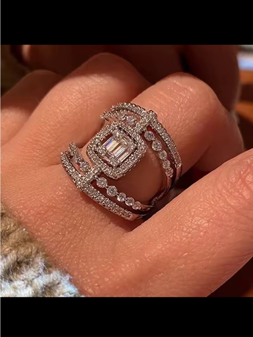 Silver Cubic Zirconia Halo Ring Gorgeous Size 7